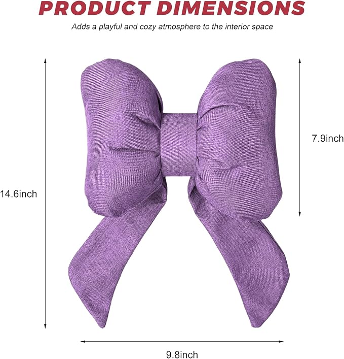 Cute Bow Car Headrest Pillow, Soft Comfortable Bow Auto Seat Pillow with Adjustable Strap, Breathable Ergonomic Neck Support Cushion Bowtie Decoration for Most Vehicles (Purple)