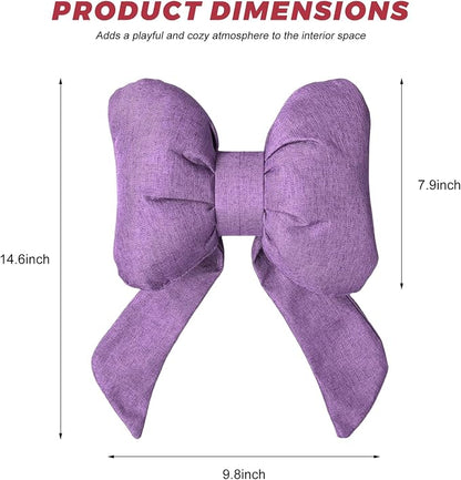Cute Bow Car Headrest Pillow, Soft Comfortable Bow Auto Seat Pillow with Adjustable Strap, Breathable Ergonomic Neck Support Cushion Bowtie Decoration for Most Vehicles (Purple)