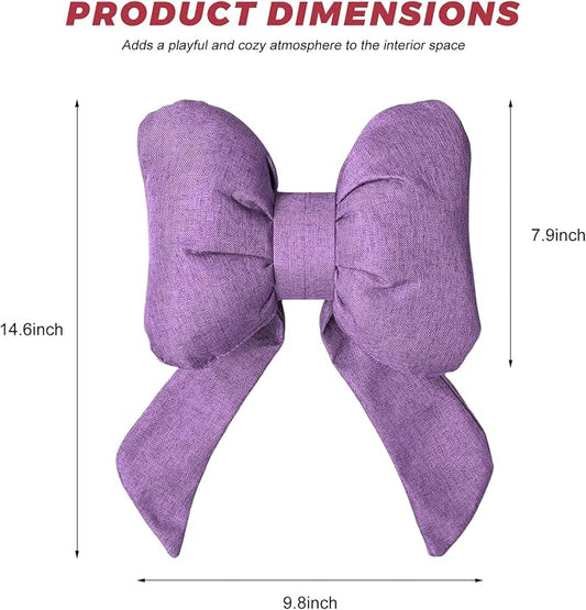 Cute Bow Car Headrest Pillow, Soft Comfortable Bow Auto Seat Pillow with Adjustable Strap, Breathable Ergonomic Neck Support Cushion Bowtie Decoration for Most Vehicles (Purple)