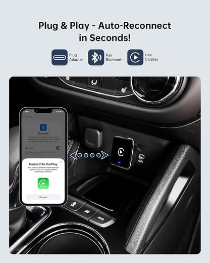 Wireless CarPlay Adapter for iPhone, Convert Wired to Wireless, Small Size | ViaBecs Fast Stable Connection Wireless Adapter Plug & Play For 2016+ Cars, Auto-Reconnect, Siri, USB-C Adapter, Low Latency