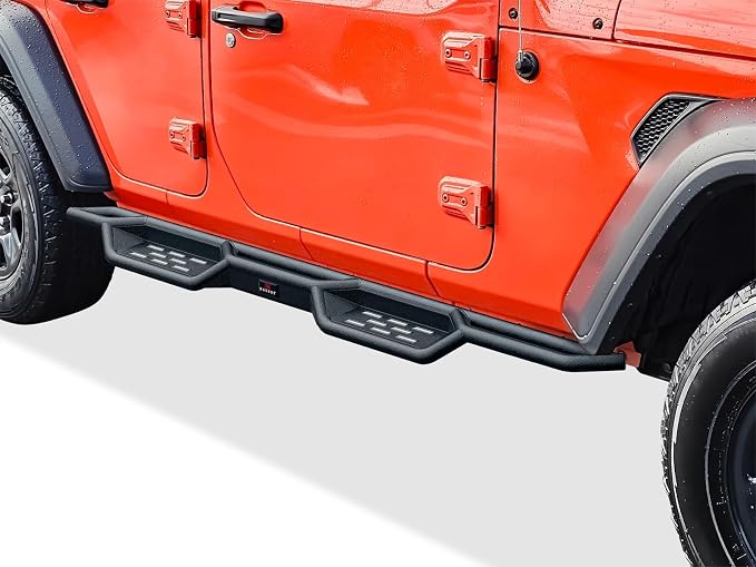 APS Black 6 Inches Tubular Drop Down Style Nerf Bars Running Boards Compatible with Jeep Wrangler JL 2018-2026 4-Door (Include 21-26 4xe) (Factory sidesteps or Rock Rails Have to be Removed)