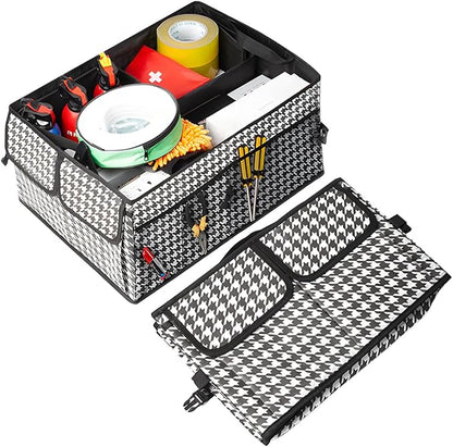 Mandark Car Trunk Organizer, Collapsible Multi Compartment Vehicle Storage Box, Waterproof Adjustable Automotive Organization Container Accessories, Universal for SUV, Sedan, Truck (Checkerboard)