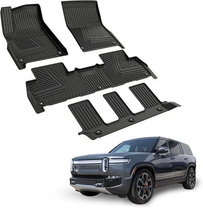 LASFIT Floor Mats for Rivian R1S 2022 2023 2024, All Weather Floor Liner TPE Custom Fit Car Mats for Rivian R1S 1st & 2nd & 3rd Row Rubber Mats, Black,Tasteless, Durable and Easy to Clean