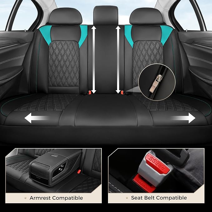 Coverado Seat Covers Full Set, Faux Leather Car Seat Covers for Cars, Waterproof Car Seat Cover, Universal Seat Covers, Car Seat Protector Car Seat Cushion Universal Fit Most Cars Trucks, Black&Blue