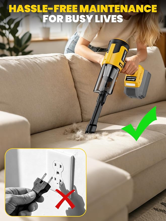 Cordless Car Vacuum Cleaner Compatible with Dewalt 20V MAX Batteries, Portable Handheld Vacuum for Pet Hair & Sand, Capable of Quick Vehicle Interior & Garage Cleanup, (Battery Not Included)