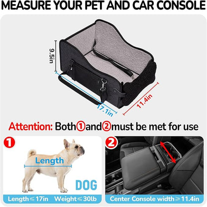 Center Console Dog Car Seat,Pet Puppy Middle Console Dog Car Seat for Small Dogs (Black, Large)