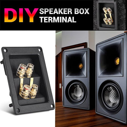 Facmogu 2PCS Rectangle 4-Way Speaker Terminal Box, Gold-Plated Binding Post Terminal Cable Connector for DIY Applications, Terminal Cups with 2 Pairs Banana Plug Socket Connector & 4PCS Screws