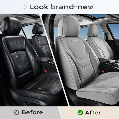 Coverado Car Seat Covers Full Sets, 5 Piece Car Seat Protector Waterproof Leather Seat Cushion Universal Fit for Truck Automotive Vehicles Gray