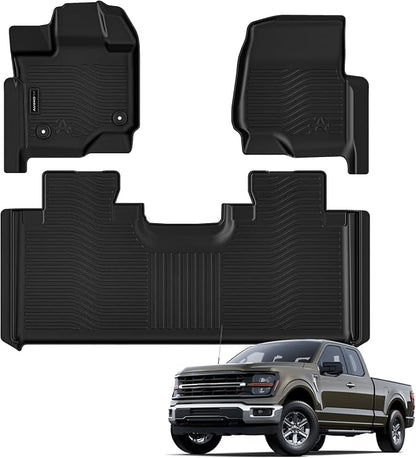 Auxko All Weather Floor Mats for 2015-2025 Ford F-150 Super Cab & Extended Cab (not for Supercrew Cab) TPE Rubber Liners Accessory for 2015-2025 Ford F-150 Super CAB Odorless Anti-Slip Mats Black