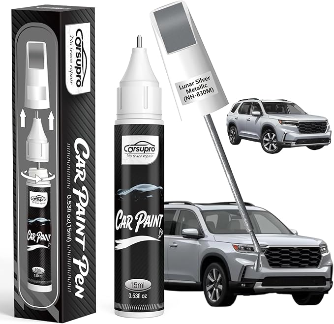 Lunar Silver Metallic(NH-830M) for Honda Touch Up Paint Pen, 2 in 1 Car Scratch Remover with Pen Tip and Brush, Precise Color Match for Car Paint Scratch Repair, Quickly and Easily Fix Chips and Nicks