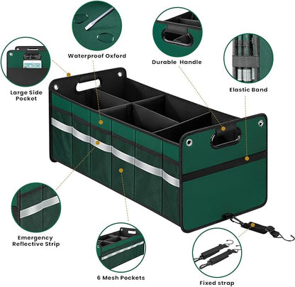 winhunt Car Trunk Organizer, Car Storage Organizer, Collapsible Multi Compartment for Car, Suv, Sedan, Truck, 100L, Extra Larger (Green, 100L)