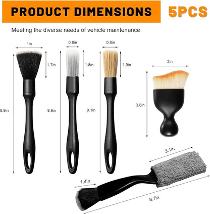 5PCS Car Detailing Brush Kit, Auto Cleaning Kit Includes 2 Vent Cleaners & 3 Ultra Soft No Scratch Boar Hair Brushes, Multi-Use Interior & Exterior Detailing Brush for Most Cars (Style B)
