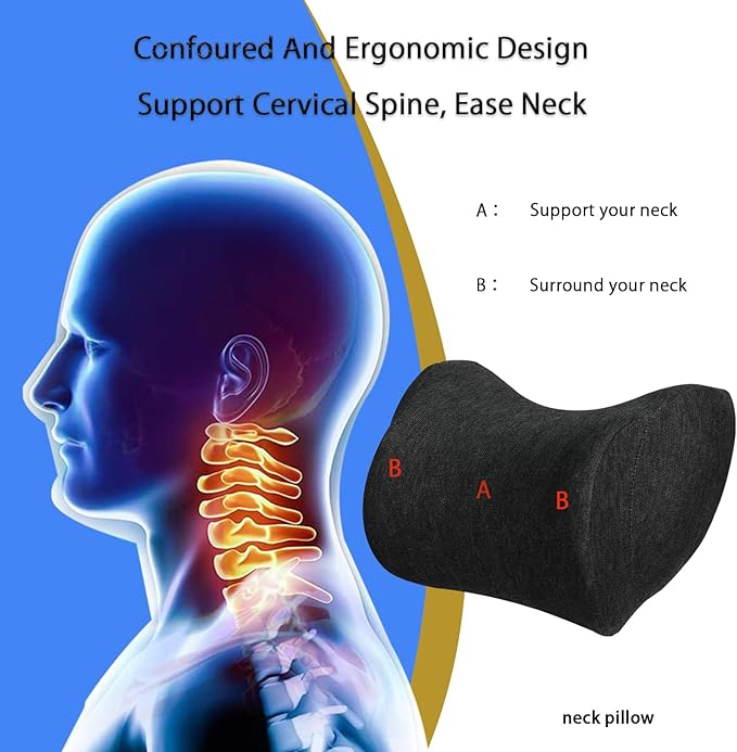 Lumbar Support Pillow for Car, Car Neck Pillow Kit for Pain Relief with Adjustable Strap, Car Headrest Pillow Ergonomic Design for Comfort