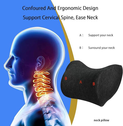 Lumbar Support Pillow for Car, Car Neck Pillow Kit for Pain Relief with Adjustable Strap, Car Headrest Pillow Ergonomic Design for Comfort