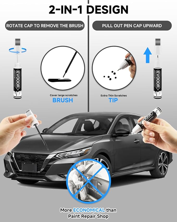 Touch Up Paint Compatible with Nissan Exact Match 2 in 1 Touch up Paint for Chips and Nicks Repair (Gun Metallic(KAD) Compatible with All Models)
