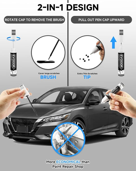 Touch Up Paint Compatible with Nissan Exact Match 2 in 1 Touch up Paint for Chips and Nicks Repair (Gun Metallic(KAD) Compatible with All Models)