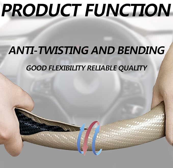2pcs (Khaki) Universal Fit Carbon Fiber Steering Wheel Cover, Anti-Skid Steering Wheel Cover/Segmented Steering Wheel Protector/Car Interior Accessories