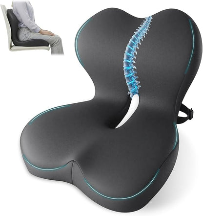 Memory Foam Seat Cushion,Office Chair Cushion with Lumbar Support for Back Pressure Relief, Car Seat Cushion with Adjustable Strap,Sciatica Pad Cushions for Car,Truck, Desk