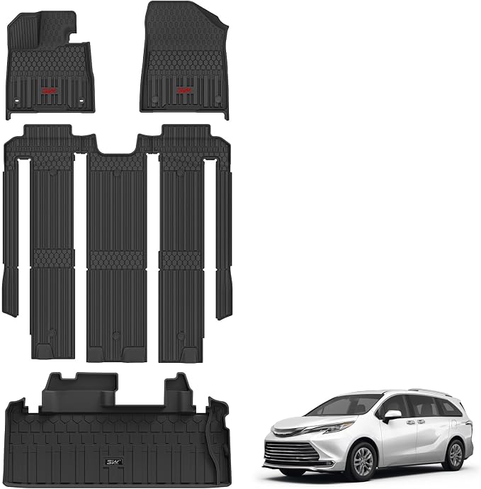 3W Floor Mats & Cargo Liner Fit Toyota Sienna 7 Seat 2021-2026 (Except for 2025 2026 Platinum Edition), TPE All Weather Custom Fit Floor Liner for Sienna XLE/XSE/Limited/Woodland Edition
