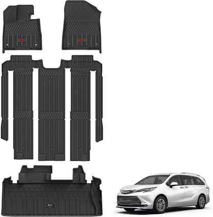3W Floor Mats & Cargo Liner Fit Toyota Sienna 7 Seat 2021-2026 (Except for 2025 2026 Platinum Edition), TPE All Weather Custom Fit Floor Liner for Sienna XLE/XSE/Limited/Woodland Edition