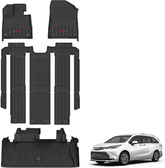3W Floor Mats & Cargo Liner Fit Toyota Sienna 7 Seat 2021-2026 (Except for 2025 2026 Platinum Edition), TPE All Weather Custom Fit Floor Liner for Sienna XLE/XSE/Limited/Woodland Edition