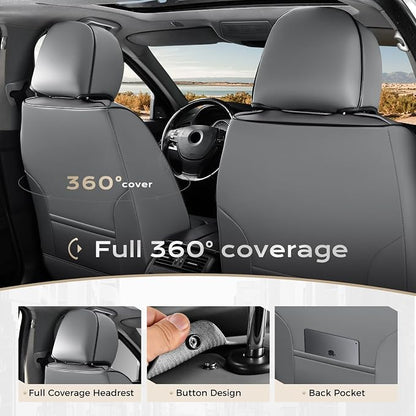 Coverado Car Seat Covers Full Set, Seat Covers for Cars, Front Seat Covers and Back Seat Cover Waterproof Leather Automotive Seat Cover Universal Car Interior Protectors Cushion for Most Cars