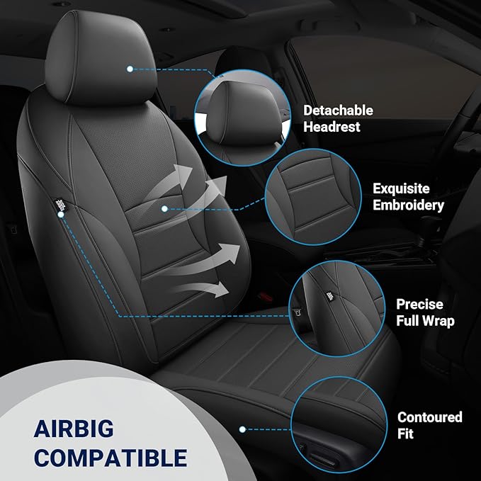 Custom for Honda Accord Seat Covers 2023 2024 2025 2026 LX Faux Leather Car Seats Cover Full Set (Rear Solid Folding backrest) - Black