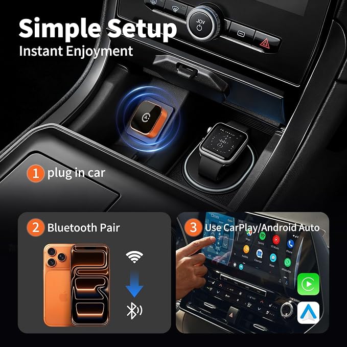 Carplay Wireless Adapter 2026 New, Bluetooth Apple Carplay Adapter Apple Car Play Wireless Carplay Adapter 2026 Mini USB Design with Fast Stable Connection 2-In-1 for Apple iOS 10+ Android 11+ Version