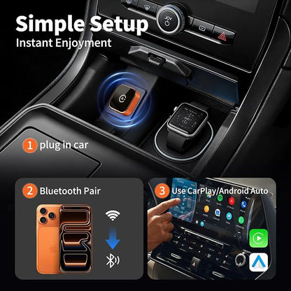 Carplay Wireless Adapter 2026 New, Bluetooth Apple Carplay Adapter Apple Car Play Wireless Carplay Adapter 2026 Mini USB Design with Fast Stable Connection 2-In-1 for Apple iOS 10+ Android 11+ Version