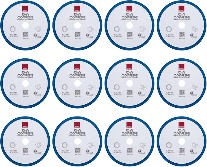 RUPES 9.DA180H Pack of 12 Blue D-A Coarse Cutting Foam Pads 180mm | Ideal for Paint Correction & Gloss Enhancement | Mild to Severe Defect Removal | Compatible with 6" Backing Plate