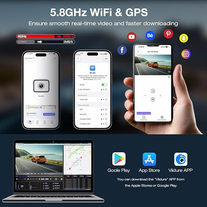 4K+2.5K Dash Cam Front and Rear, Built-in GPS, 5.8G WiFi, Free 64GB Card Included, Dash Camera for Cars, 2-Channel Car Camera,3.16'' IPS Screen,G-Sensor,WDR&HDR,24H Parking Monitor,Max 256GB