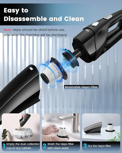 Handheld Vacuum Cordless, Car Vacuums Powerful with Rechargeable Battery, Portable Hand Held Vacuum Cordless with Washable HEPA Filter, Mini Vacuums Kit for Men and Women