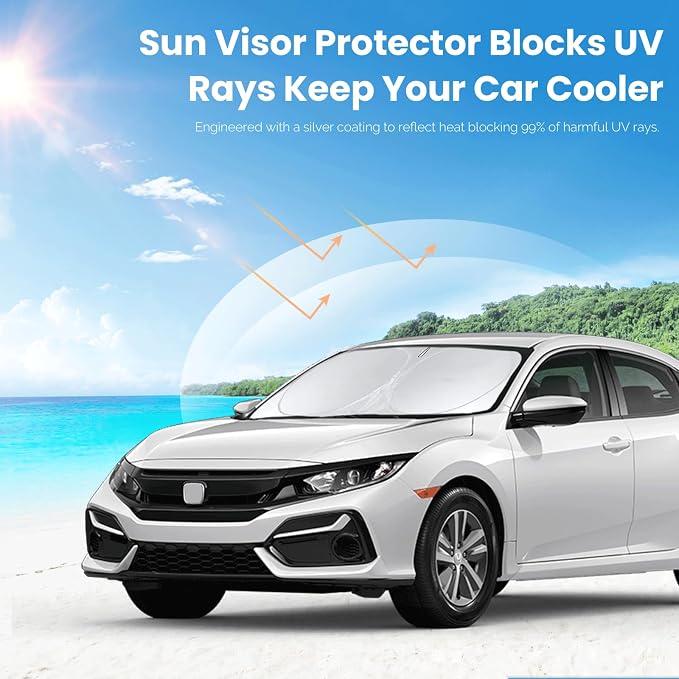 Custom Fit Civic Windshield Sunshade for 2016-2021 Honda Civic Accessories Front Window Shades Cover for Windshield Sun Visor Screen Protector 210T Reflective Blocks UV Rays Heat Damage Keep Cool