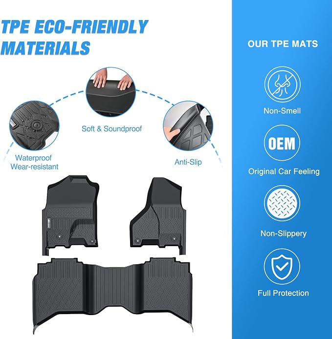 Nilight TPE Floor Mats for Dodge Ram 1500 2500 3500 Crew Cab 2012 2013 2014 2015 2016 2017 2018, Ram 1500 Classic 2019 2020 2021 2022 2023 All Weather Custom Fit Heavy Duty Floor Liners