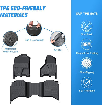 Nilight TPE Floor Mats for Dodge Ram 1500 2500 3500 Crew Cab 2012 2013 2014 2015 2016 2017 2018, Ram 1500 Classic 2019 2020 2021 2022 2023 All Weather Custom Fit Heavy Duty Floor Liners