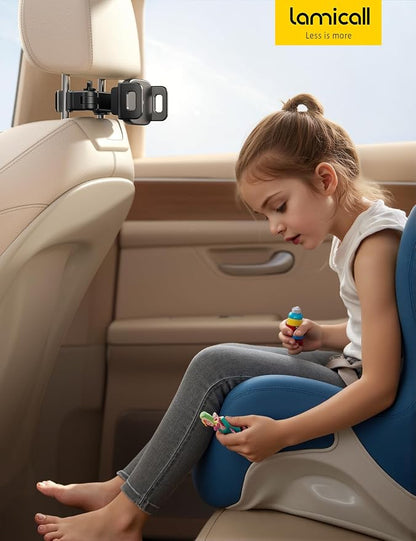 Lamicall Car Headrest Tablet Holder - [3 in 1 Extension Arm] Adjustable Tablet Car Mount for Back Seat, Gifts Road Trip Essentials for Kids, for 4.7-11" Devices, iPad Pro Air Mini, Galaxy, Fire HD
