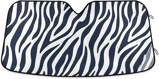 Windshield Sun Shade Blue White Zebra Print Front Window Block UV Shades Visor Reflective Retractable for Car SUV Trucks