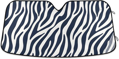 Windshield Sun Shade Blue White Zebra Print Front Window Block UV Shades Visor Reflective Retractable for Car SUV Trucks