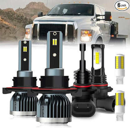 For Ford F250 F-350 F-450 F-550 Super Duty 2005-2022 light Bulbs, H13/9008 High Low Beam + 9145 Fog Lights Turn signal Lights Combo, 6-Pack