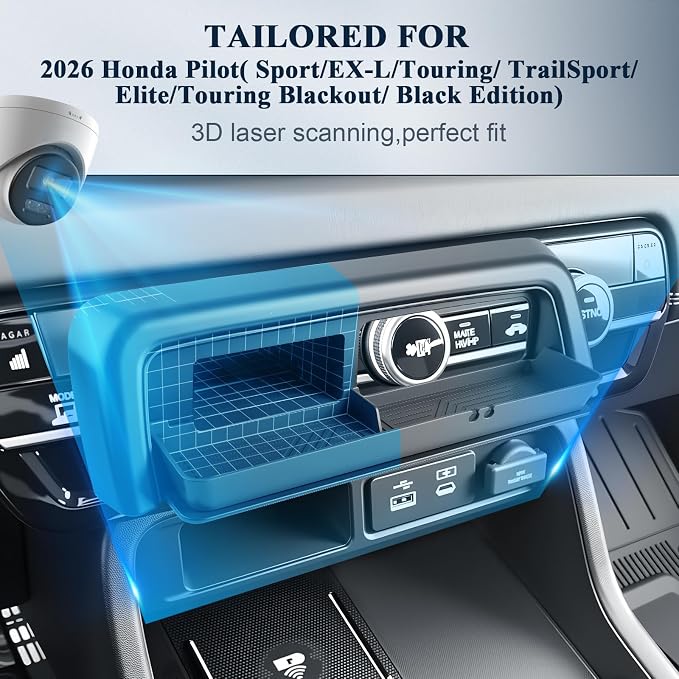 BIBIBO for New 2026 Honda Pilot Center Console Storage Drawer Tray 2026 Honda Pilot Console Organizer Under Navi Cubicle Extra Storage Box Drawer Silicone 2026 Honda Pilot Accessories
