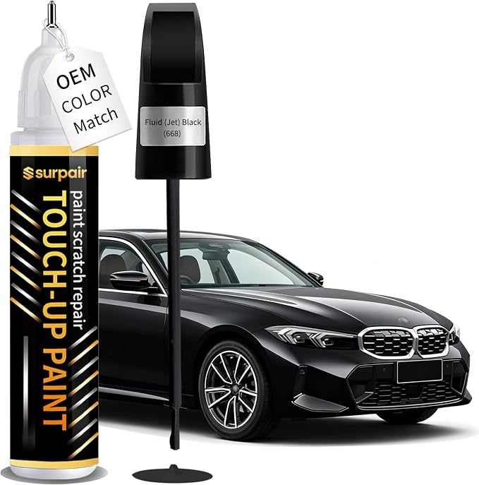 Fluid (Jet) Black 668 Touch up Paint for BMW OEM Color Match Car Scratch Repair Kit for Nicks & Chips Scratches Quick & Easy Paint Fix 2-In-1 Car Scratch Remover Pen