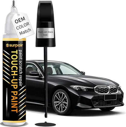 Fluid (Jet) Black 668 Touch up Paint for BMW OEM Color Match Car Scratch Repair Kit for Nicks & Chips Scratches Quick & Easy Paint Fix 2-In-1 Car Scratch Remover Pen