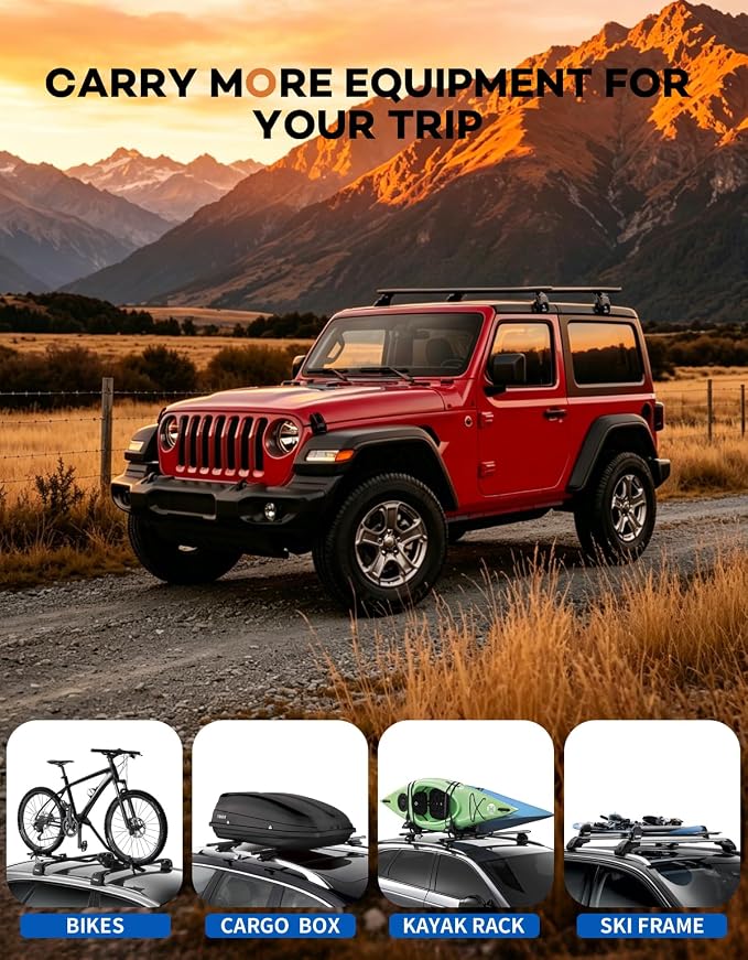 Wonderdriver Heavy Duty 330lb Roof Rack Cross Bars Compatible with Jeep Wrangler JK JL Gladiator JT 2007-2026, 2 & 4 Door Aluminum Crossbars Rooftop Cargo Bag Kayak Bike Carrier