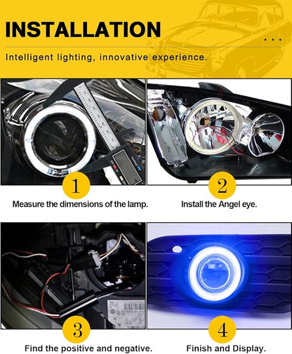 Qasim 1-Pair Blue 80MM 63SMD COB LED Halo Ring Angel Eyes with lampshade Cover Led DRL Fog Light Lamp 12V 24V