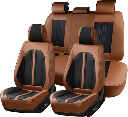 Huidasource Car Seat Covers Full Set, Luxury Faux Leather Seat Covers, Velcro Adjustable, with Airbags, Thinning Design Perforation Cooling＆Heating, Fit for Most Cars, Vans, Trucks, SUVs, Brown&Black