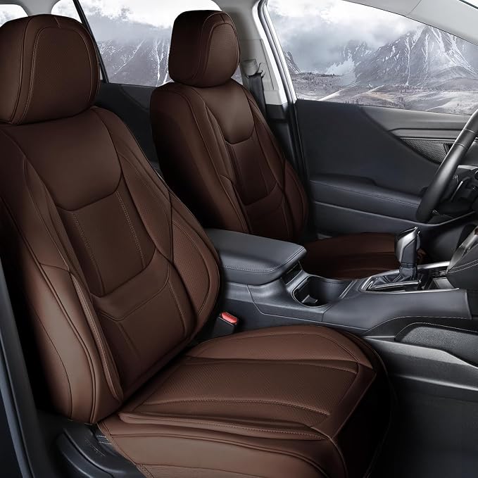 Coverland Custom Truck Car Seat Covers Front Seats for [2007-2014 GMC Sierra 2500HD Crew Cab]- Protector Car Seat Cover Water Resistant Leather Memory Form Back Support Seat Cushion [Front-Dark Brown]