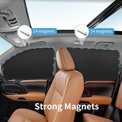 Leather Car Curtains for Side Window - 4 Pcs Privacy Sun Shades Magnetic 100% Block Light Car Window Covers with Cooler Feeling (Leather, 4pcs)