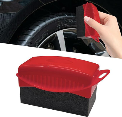 Tire Dressing Applicator, Tire Shine Applicator, Wheel Waxing Wipe Polishing Sponge with Lid, Car Accessories Reusable Wheel Detailing Foam Fit for Vehicle Waxing Polishing Cleaning (Red)