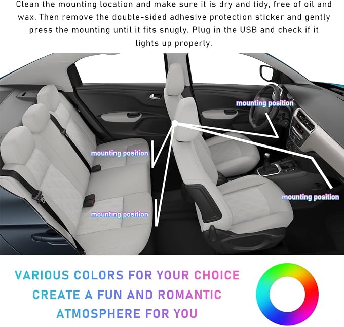 Ohleats Car LED Strip Light, 48 LED RGB Auto Interior Atmosphere Lights, Cigarette Lighter Under Dash Ambient Night Light, Interior Lamp Lighting Kit (White, USB)