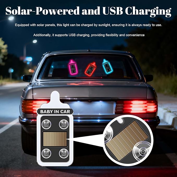 Car LED Ambient Light - Baby Bottle Design for Side and Rear Windows, 6 Modes, Solar Powered, Auto On/Off, 500mAh, Car Gift (Blue)